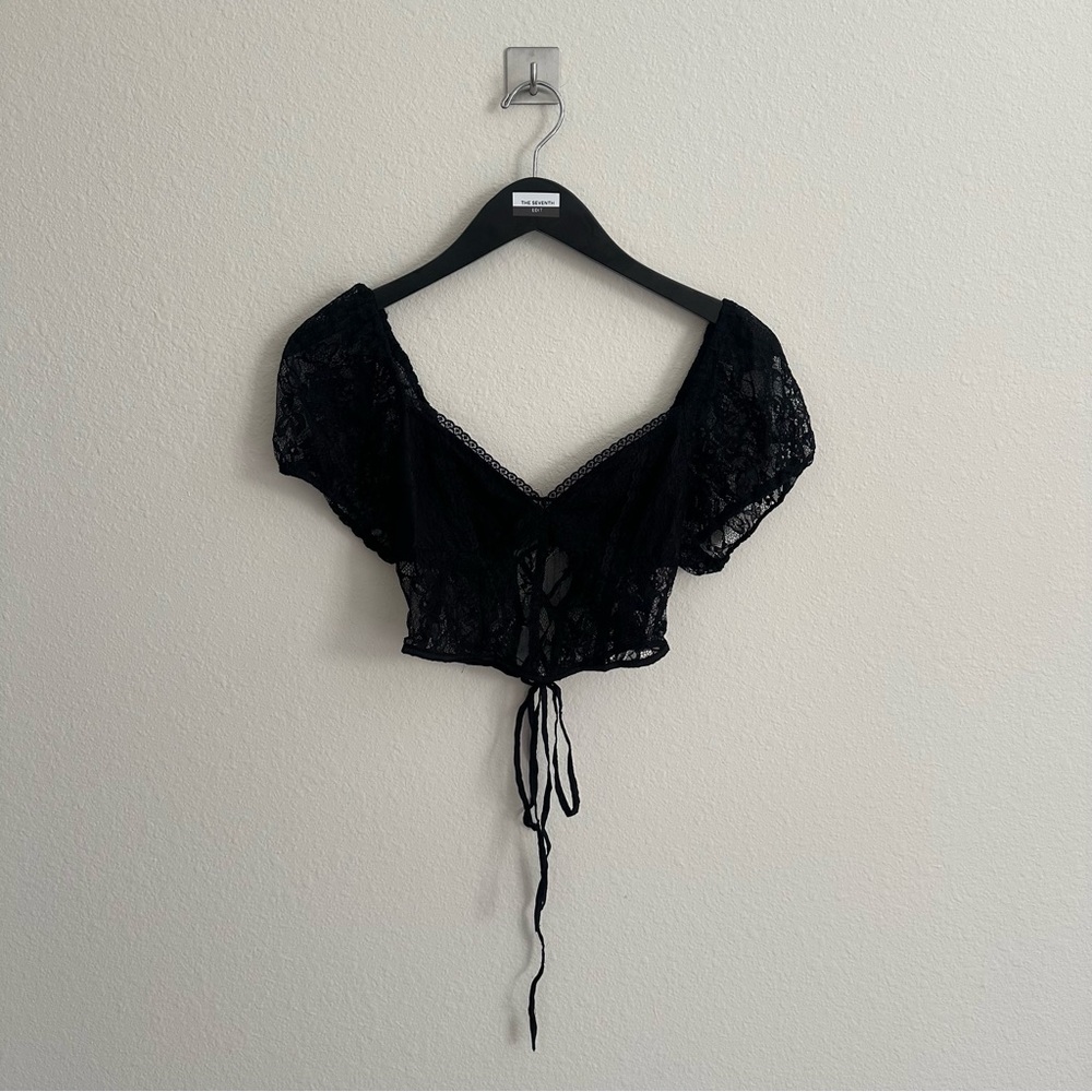 Black Lace Top with Tie Back Detail